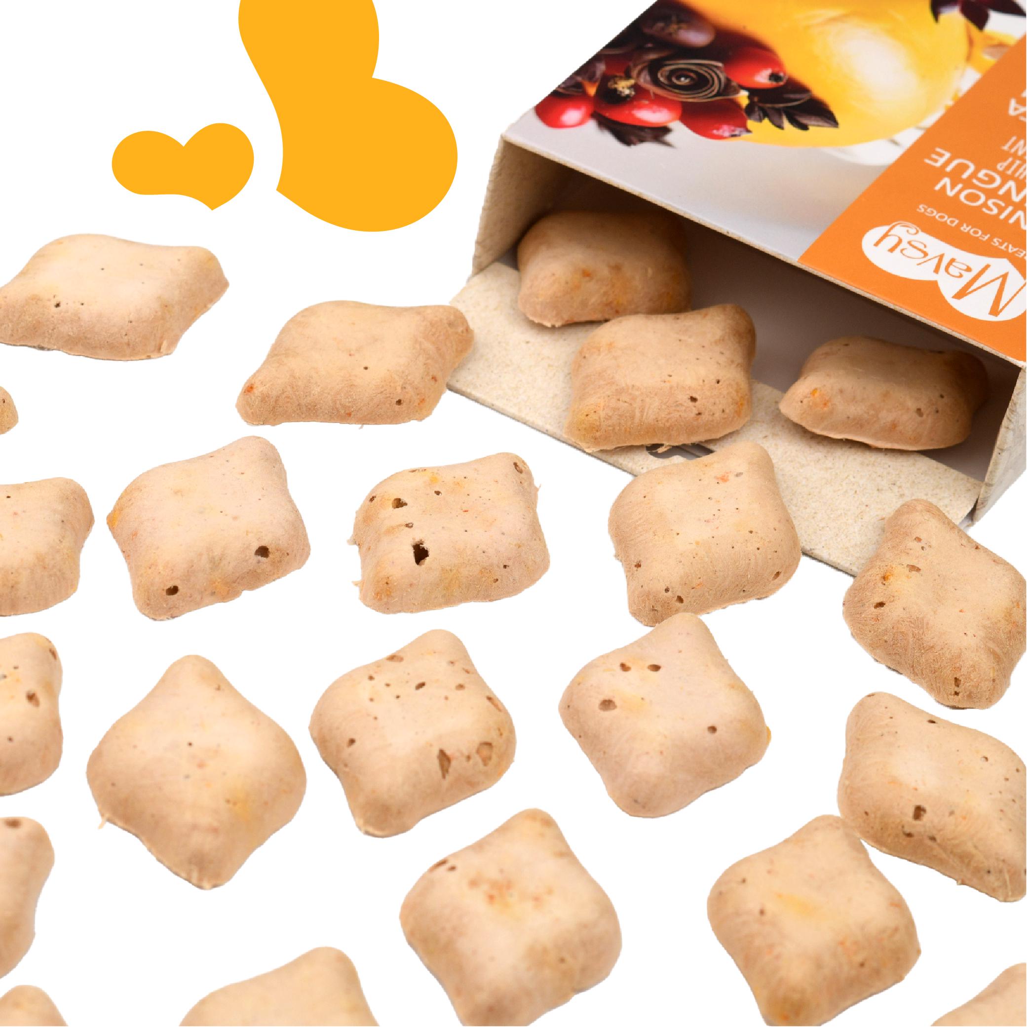 Лакомство для собак Mavsy Freeze dried VENISON MERINGUE WITH ROSE HIPS AND PUMPKIN из оленины с шиповником и тыквой от 3-х месяцев 50 г (24624871) - фото 3