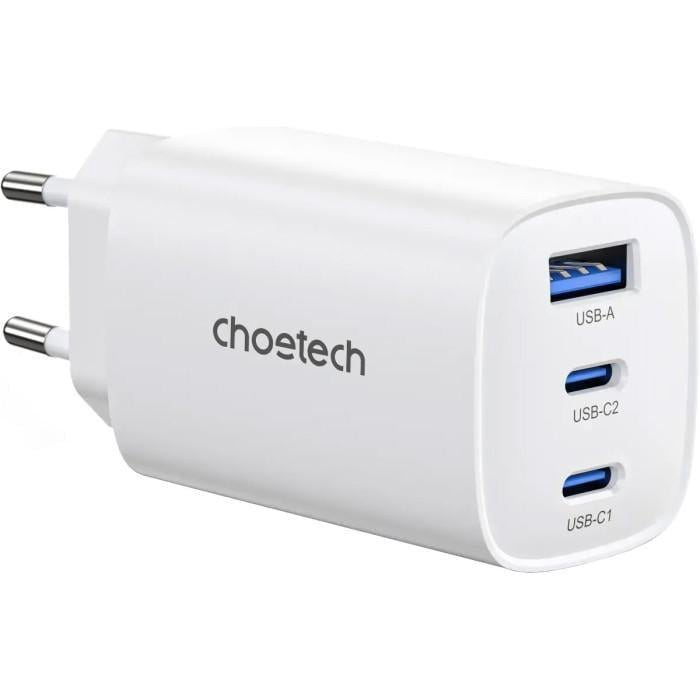 Зарядное устройство Choetech GaN PD65W 3Ports 2xUSB-C 1xUSB-A White (PD9006) Зарядное устройство Choetech GaN PD65W 3Ports 2xUSB-C 1xUSB-A White (PD9006)