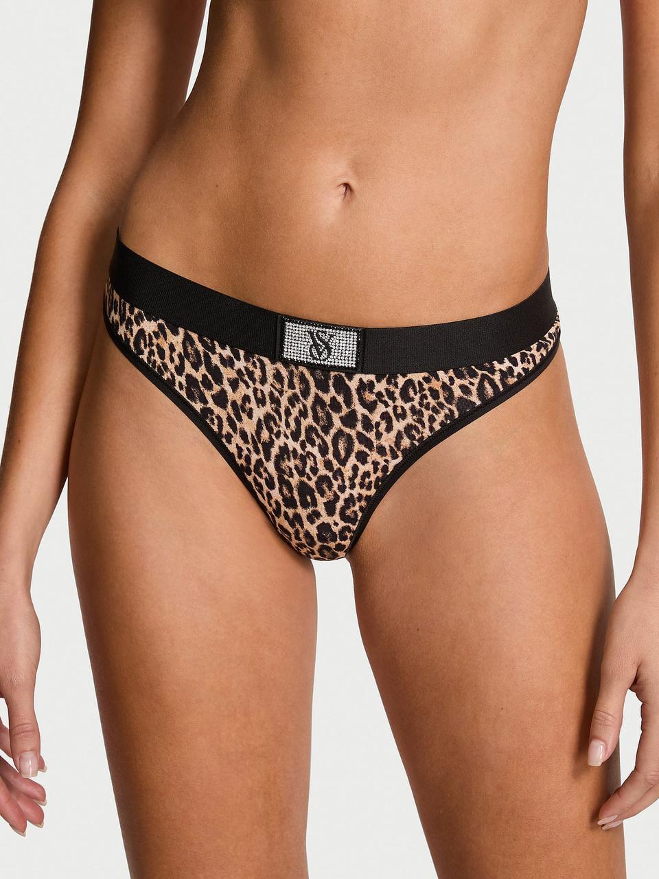 Трусики женские Victoria's Secret Logo Коричневый Cotton Shine Patch Thong XL (999621528776)