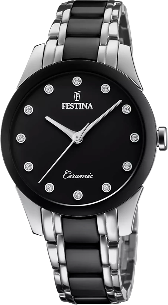 Наручные часы женские Festina F20499/3 Ceramic со стальным корпусом WR 50 м и черным циферблатом