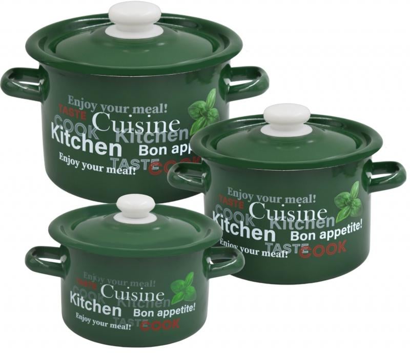 Набор кастрюль Базилик изумруд с эмалированными крышками