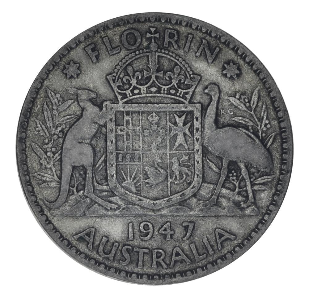 Коллекционная монета Австралия 1 флорин 1947 серебро F-VF (М23800)