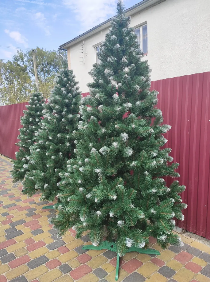 Штучна ялинка Снігова Королева з білими кінчиками з підставкою 2,00 м 14 рядів Темно-зелений (21227206) - фото 3