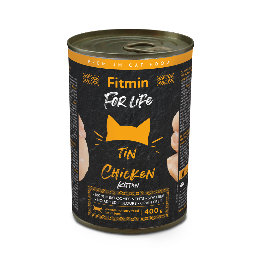 Корм повнорационный консервированный для кошек Fitmin cat For Life tin kitten chicken 400 г (A-008830)