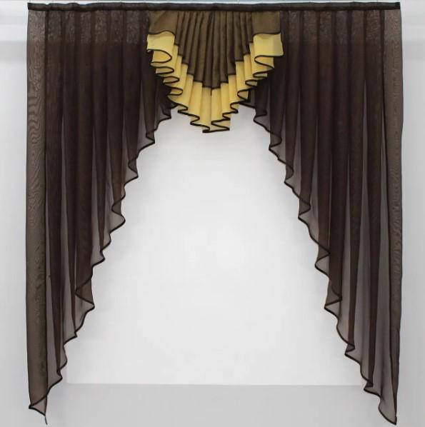 Занавеска ламбрекен на кухню/балкон 150х170 см Венге/Янтарний (028к)