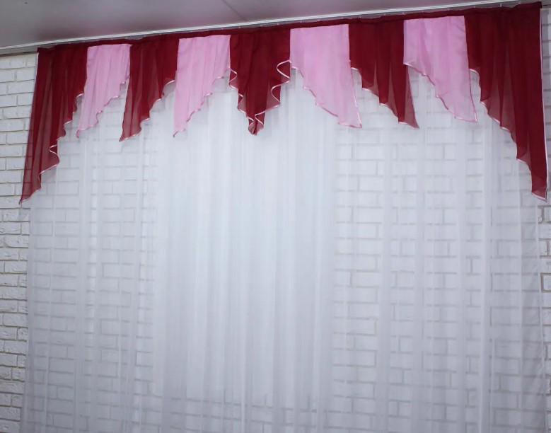 Ламбрекен на карниз шифон 3 м Бордовый/Розовый (113л)