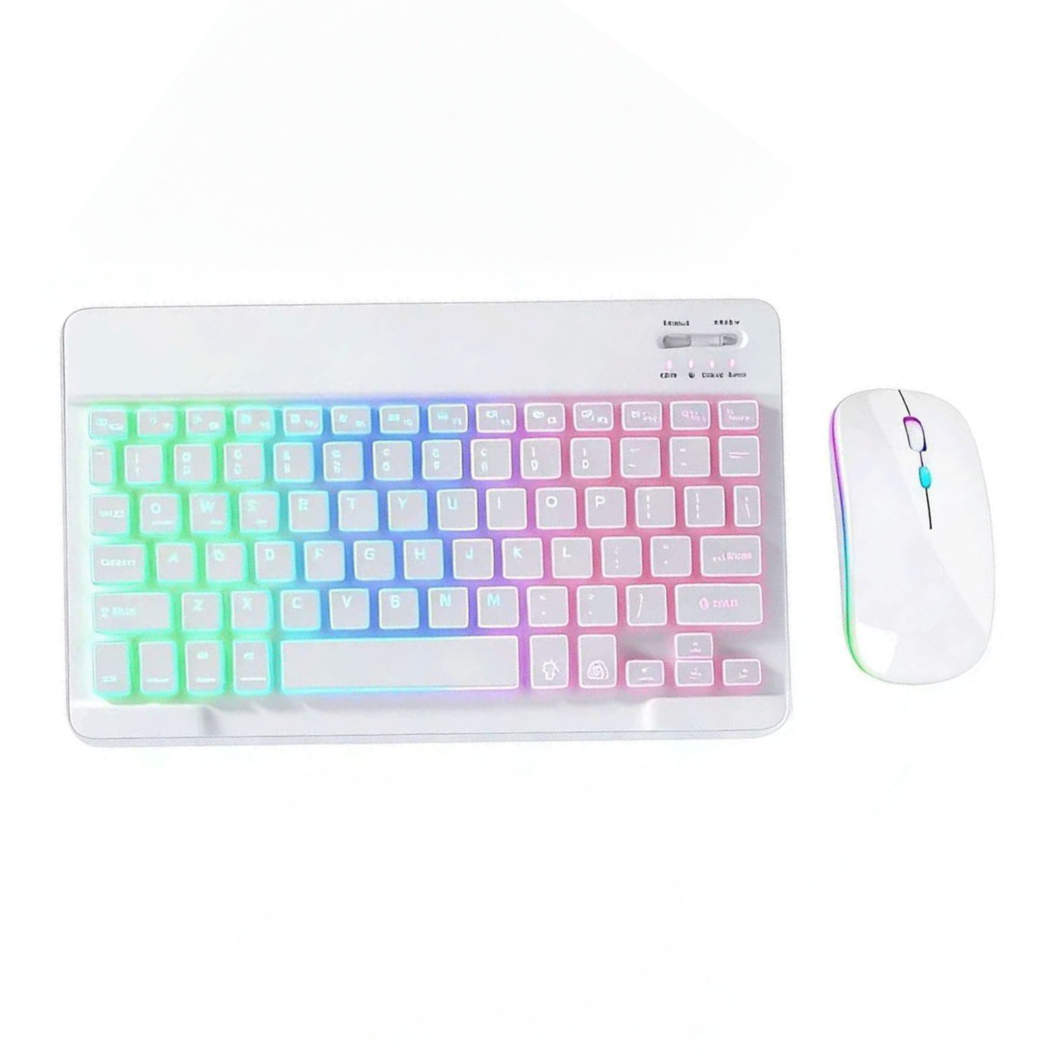 Клавіатура і миша бездротова портативна Bluetooth на акумуляторі з підсвічуванням і українською розкладкою для ПК телефону Android IOS Білий