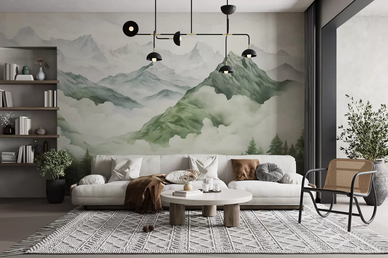 Фотообои флизелиновые Styleo Акварельный горный пейзаж w02587 400х250 см Разноцветный