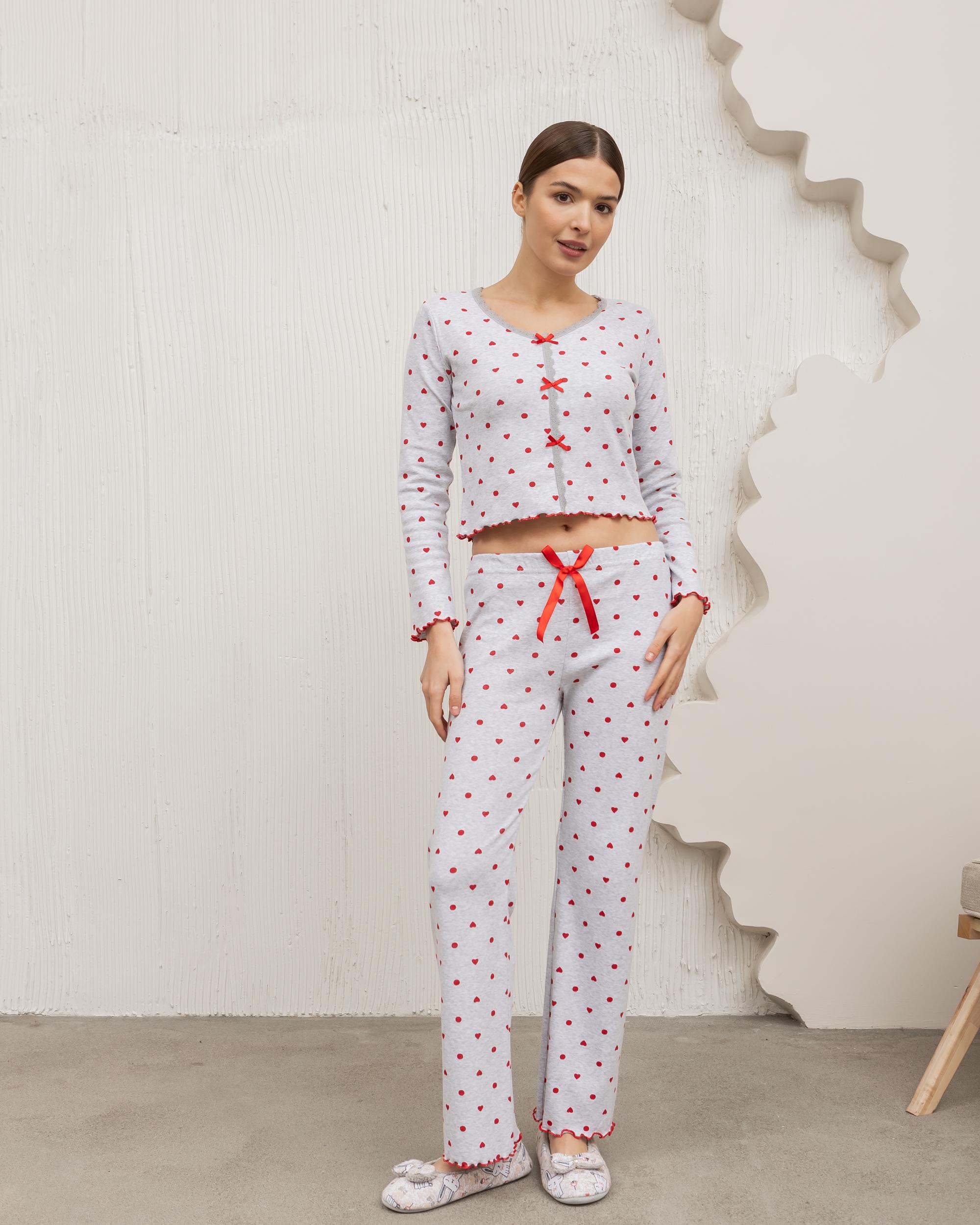 Комплект жіночий зі штанами Сердечки 47026 L Світло-сірий
