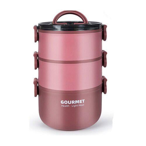 Ланч бокс триярусний харчовий 11053 2000 мл Рожевий (4570782)