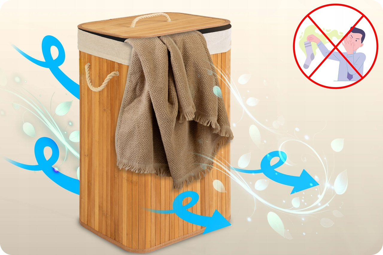 Кошик для білизни бамбуковий Massido 1 відділення знімна вкладка 72 л 61х42х32 см Бежевий - фото 3