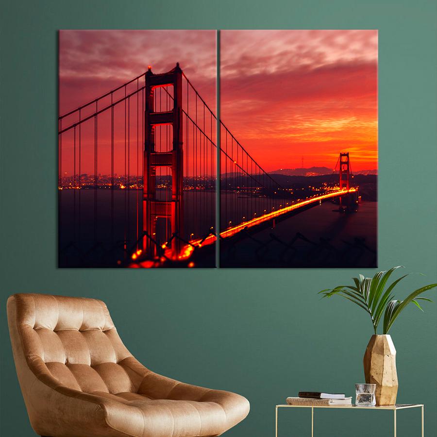 Настенний декор Восхитительный закат над мостом Золотые Ворота 71x51 см (A575-2)
