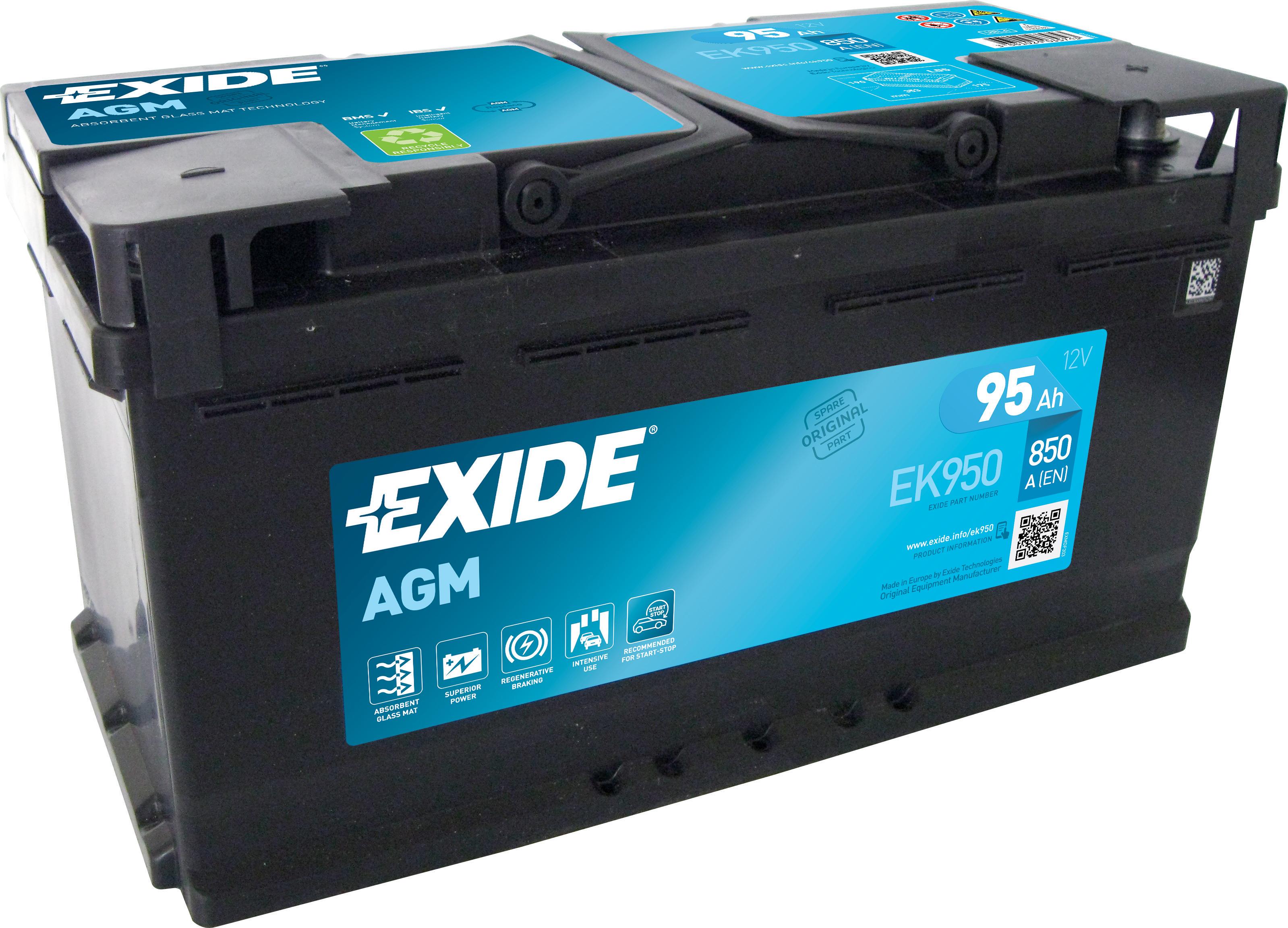 Аккумулятор автомобильный EXIDE Start-Stop AGM EK950 EN 6СТ-95Ah АзЕ 850A (77878)
