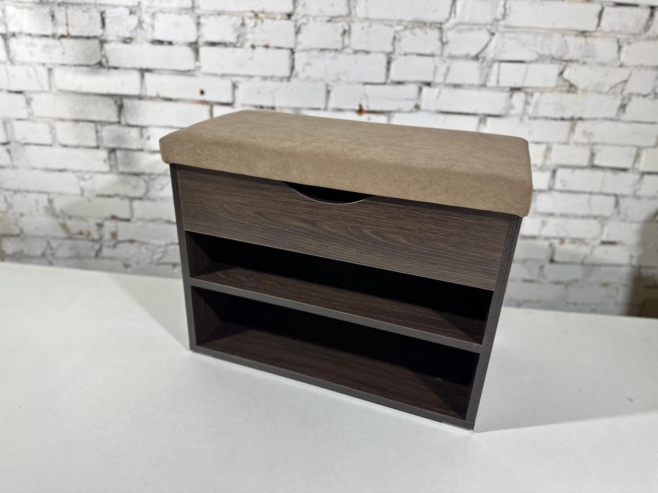 Тумба для обуви ДСП/ткань 30х70х45 см Венге темный/Какао - фото 1 Тумба для обуви ДСП/ткань 30х70х45 см Венге темный/Какао - фото 1