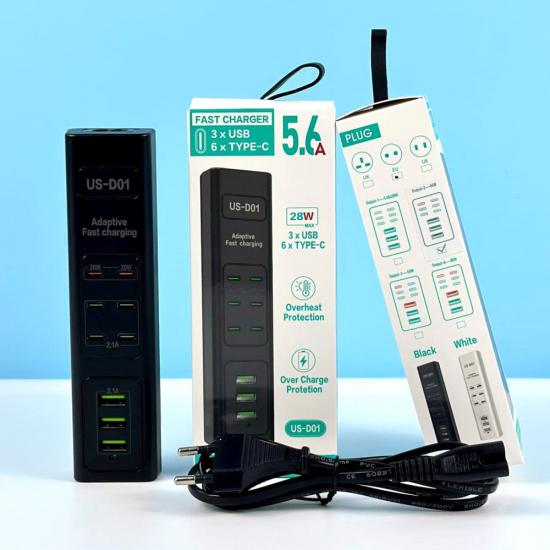 Хаб сетевой Fast Charger 6 USB Type-C розеток и 3USB 85W 5,6A 1 м Черный - фото 2 Хаб сетевой Fast Charger 6 USB Type-C розеток и 3USB 85W 5,6A 1 м Черный - фото 2