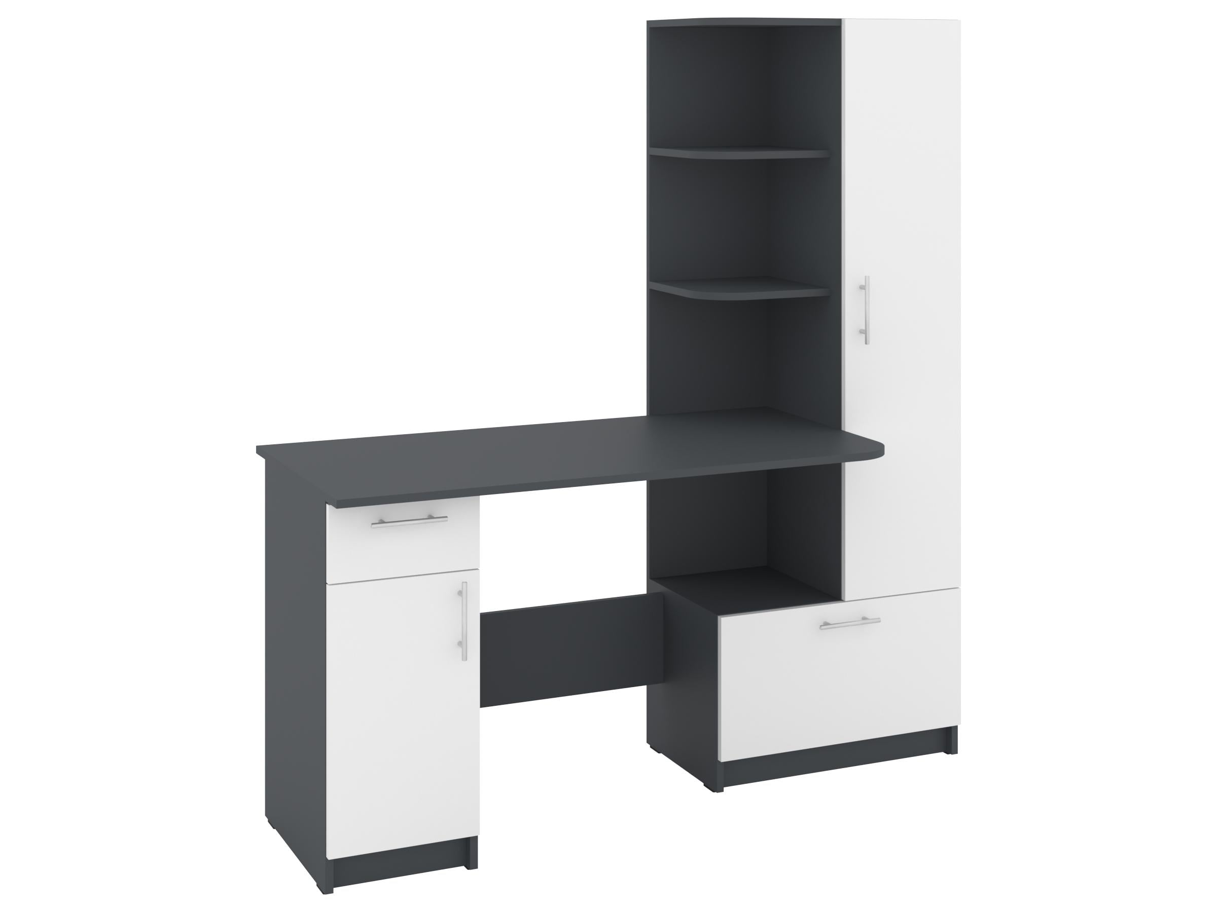 Письменный стол PEHOTIN Шанс-П 150х60х75/164,5 см Антрацит/Белый (PN-101714)