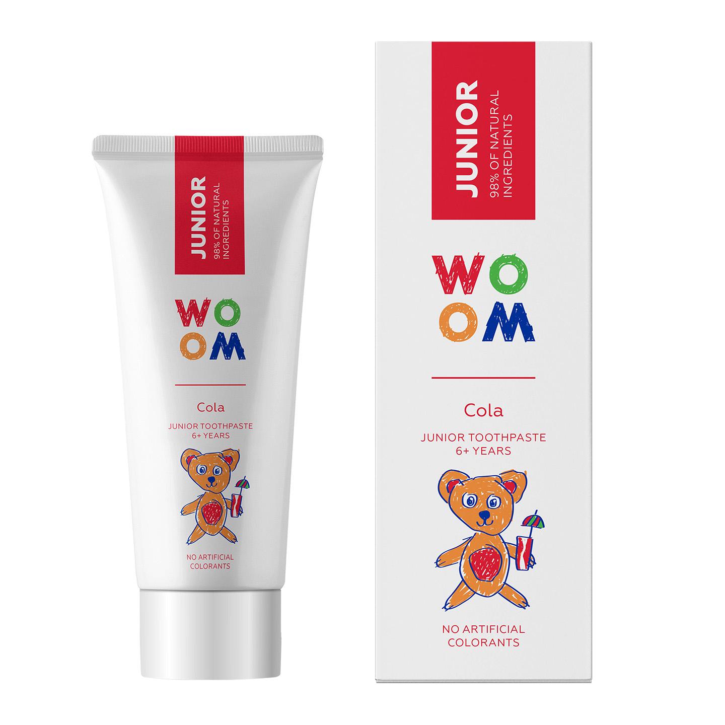 Зубная паста Woom Junior Cola 1450 ppmF естественная 98% детей 6 50 мл (920150)
