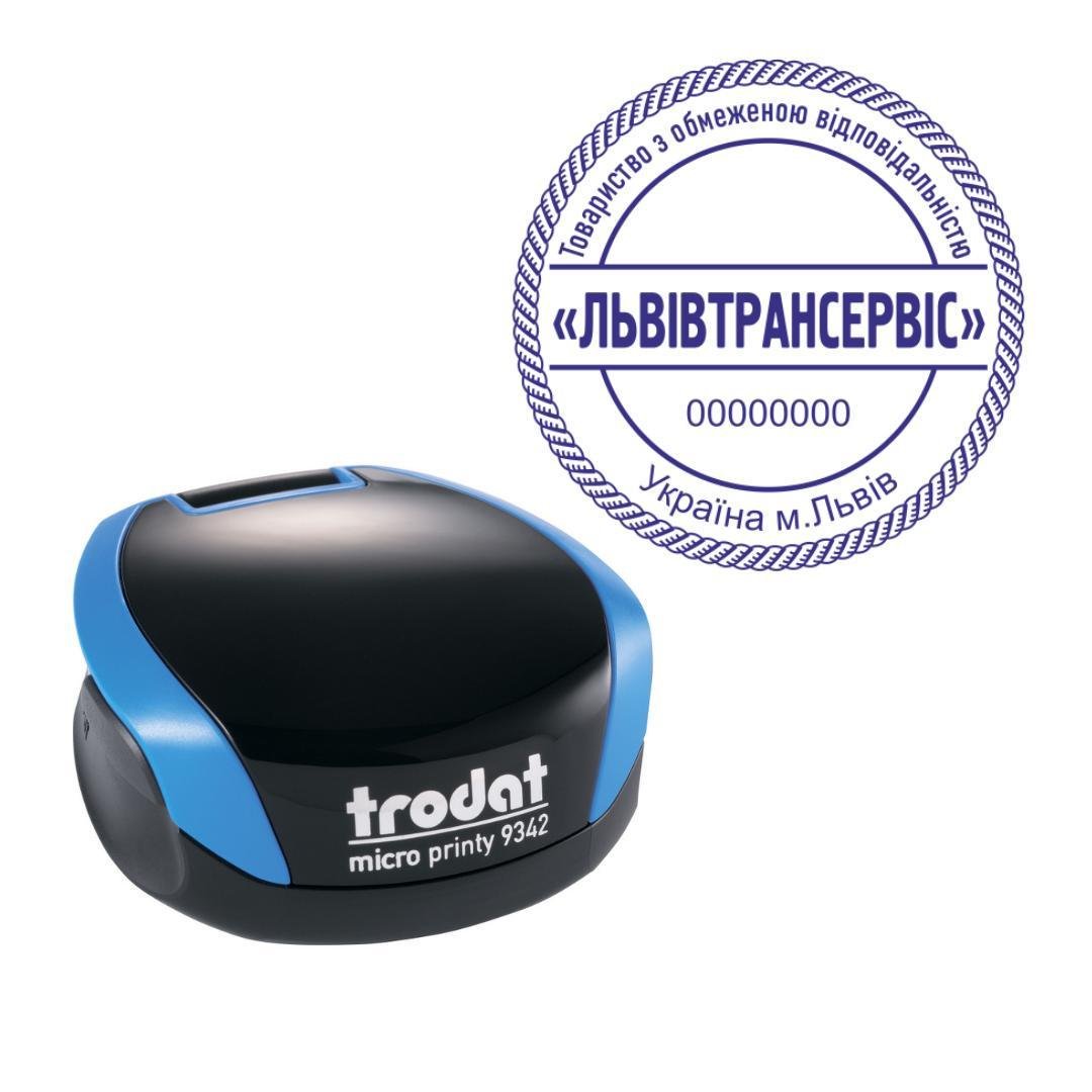 Печать ТОВ на карманном оснащении Trodat Micro Printy 9342 d 42 мм Синий (ООО3/9342/BL)