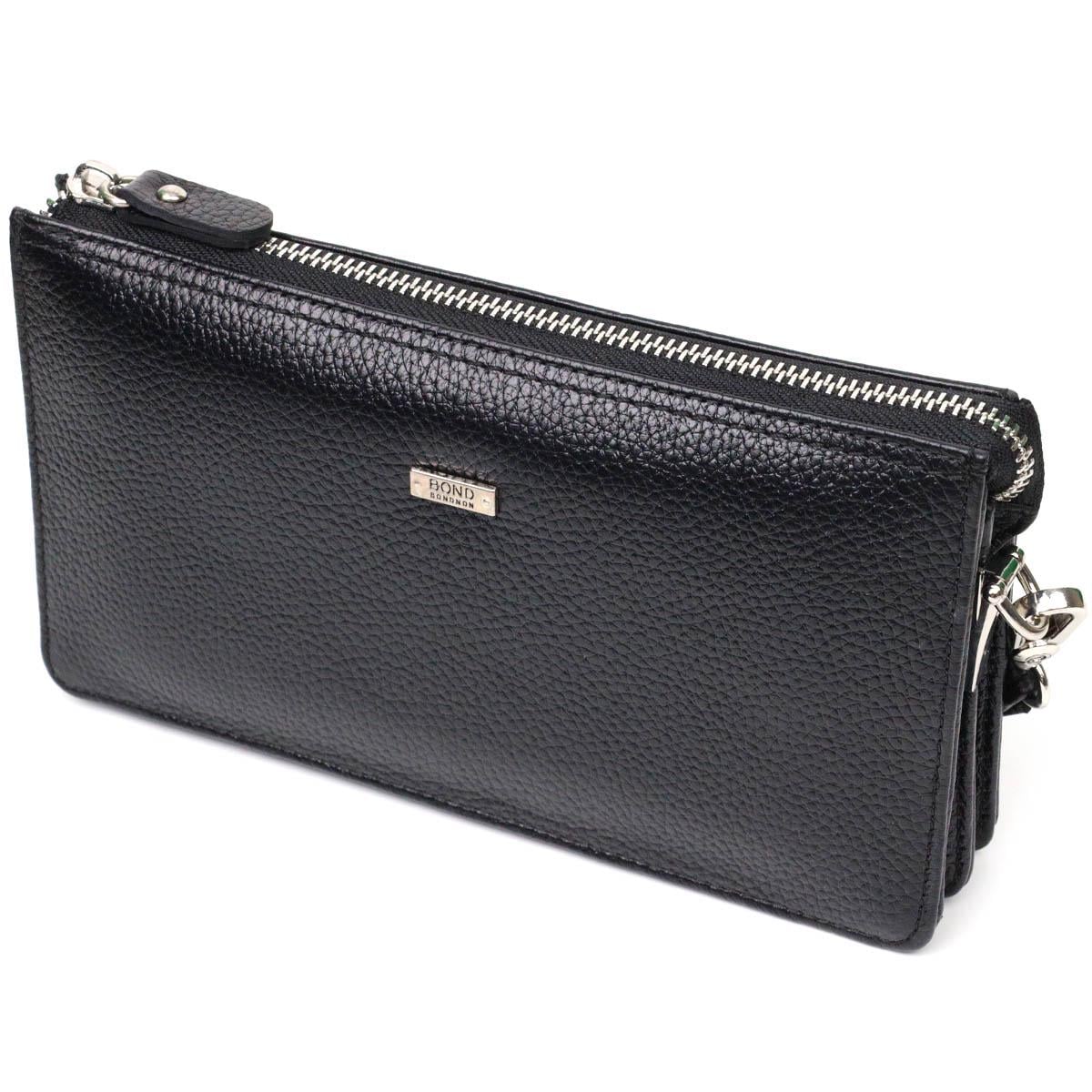 Клатч мужской Bond-Wallet 22047 2 на отделения из натуральной кожи флотар Черный