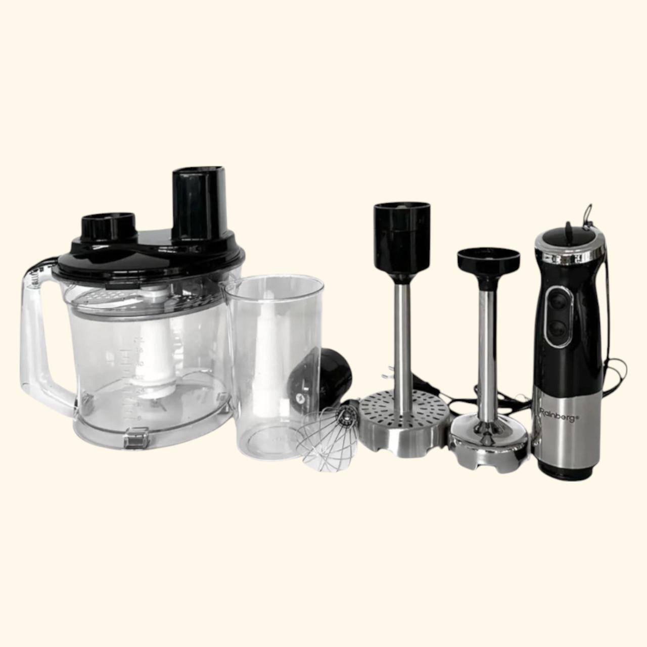 Блендер Rainberg RB-2238 4в1 з чашею та насадками для терки/шинковки/збивання 1200 Вт 1,5 л Чорний (є76)