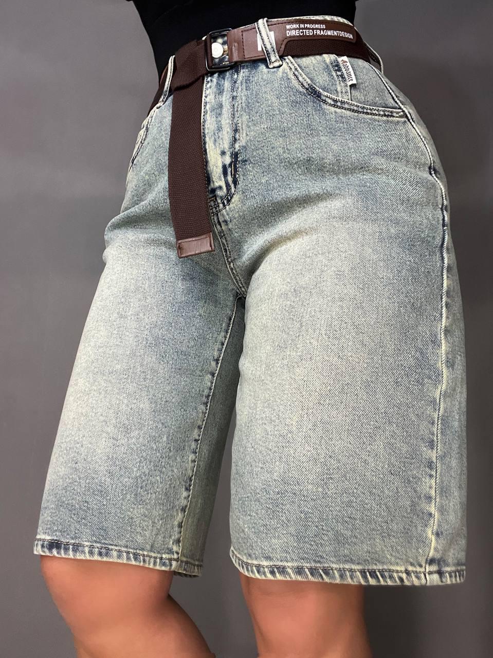 Шорты женские джинсовые Liana 447 бермуды высокая посадка стрейч с ремнем р. 30 Голубой (4036) - фото 10