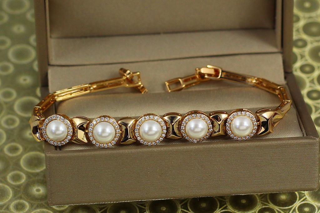 Браслет Xuping Jewelry Пять жемчужин 19 см 9 мм Золотистый (26794553)