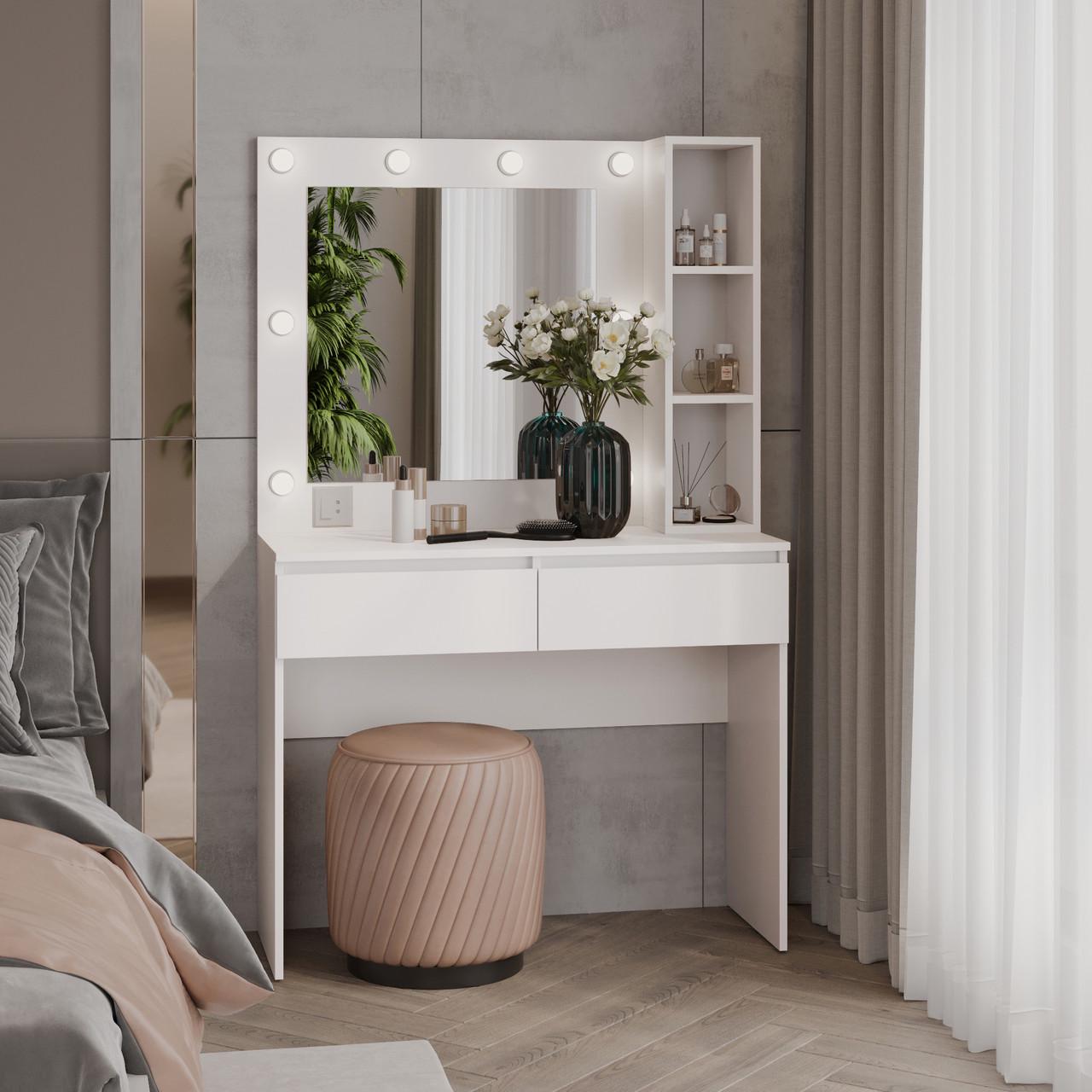 Туалетний столик New and Classic із квадратним дзеркалом 1600х1000х400 мм Білий (ТЗ-Лайт 2-4)