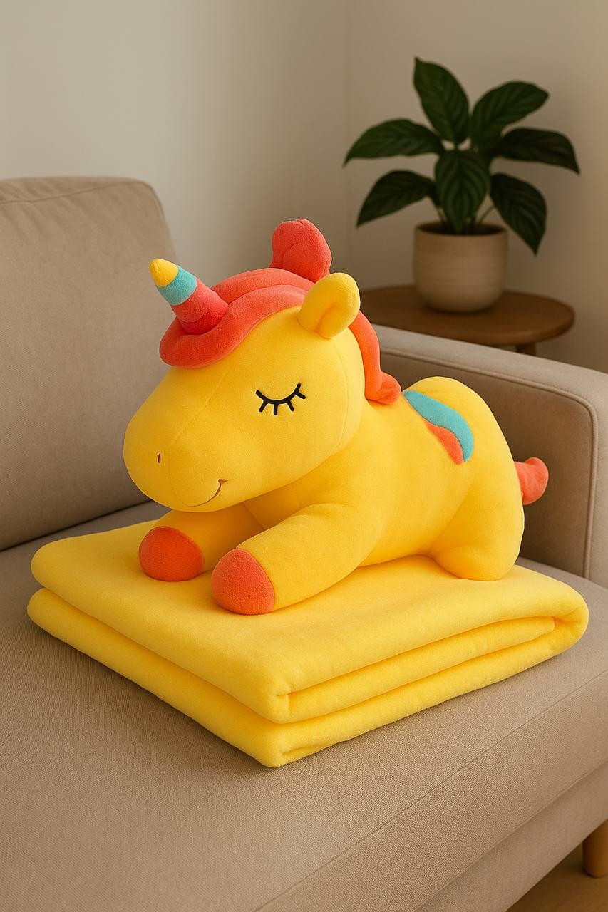 Мягкая игрушка с пледом в середине Единорог 100х165 см Желтый - фото 4 Мягкая игрушка с пледом в середине Единорог 100х165 см Желтый - фото 4