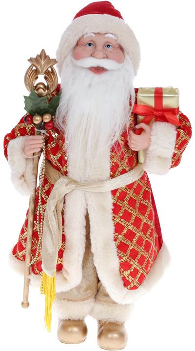 Мягкая игрушка Санта с посохом 44 см Красный/Золото (BD-NY14-707)