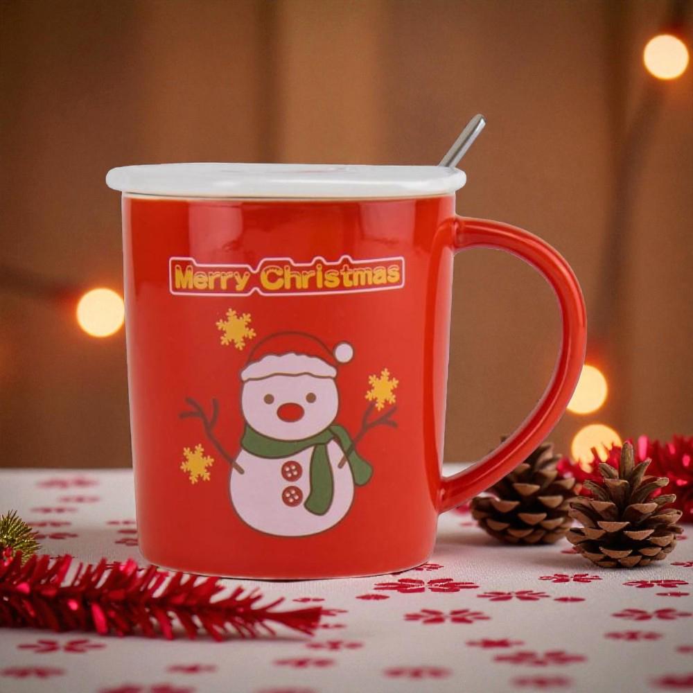 Чашка новогодняя с крышкой и ложкой Снеговик керамика 380 мл - фото 2 Чашка новогодняя с крышкой и ложкой Снеговик керамика 380 мл - фото 2