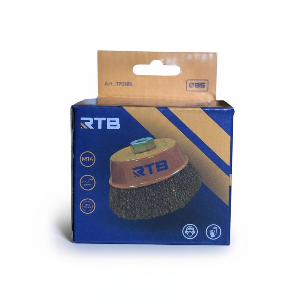 Щетка крацовки чашечная RTB для УШМ рифленая латунированная проволока 85 мм (170185)