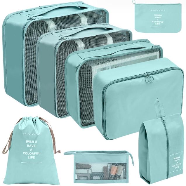 Комплект дорожных органайзеров из нейлона 8в1 для чемодана/рюкзака и ручной клади Голубой (КДО-40-15)