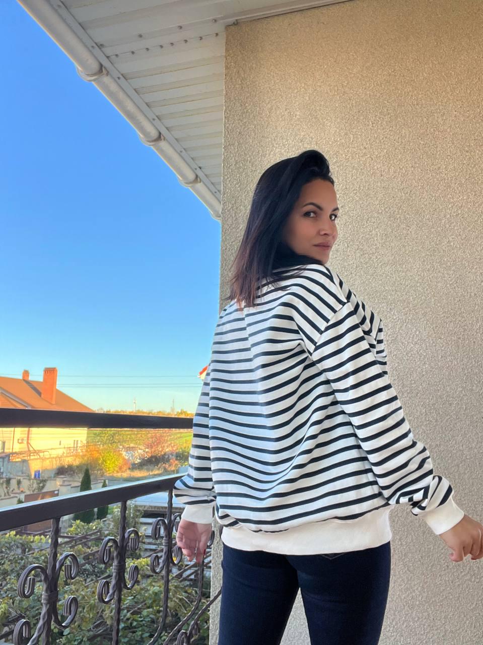 Світшот жіночий PEPPER MINT 24-31 подовжений в смужку OS Білий (892) - фото 7