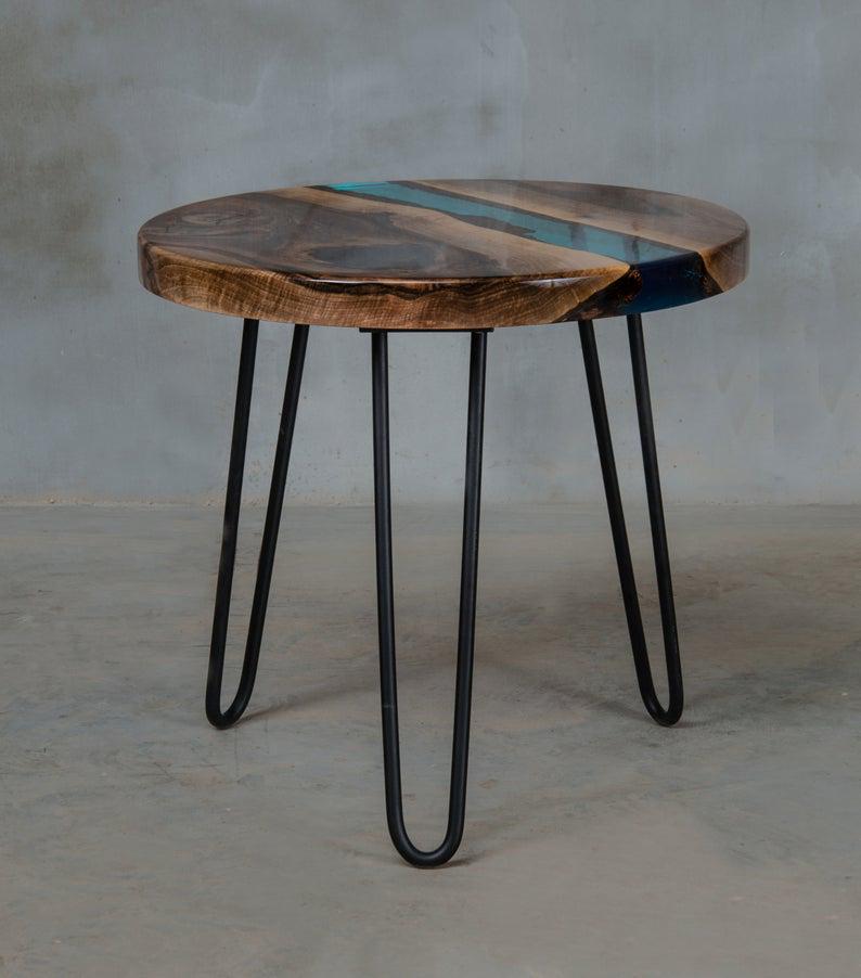 Стол журнальный річка Остин дизайнерский круглый из прозрачной эпоксидной смолы и массива ореха 800х480 мм. - фото 6 Стол журнальный річка Остин дизайнерский круглый из прозрачной эпоксидной смолы и массива ореха 800х480 мм. - фото 6