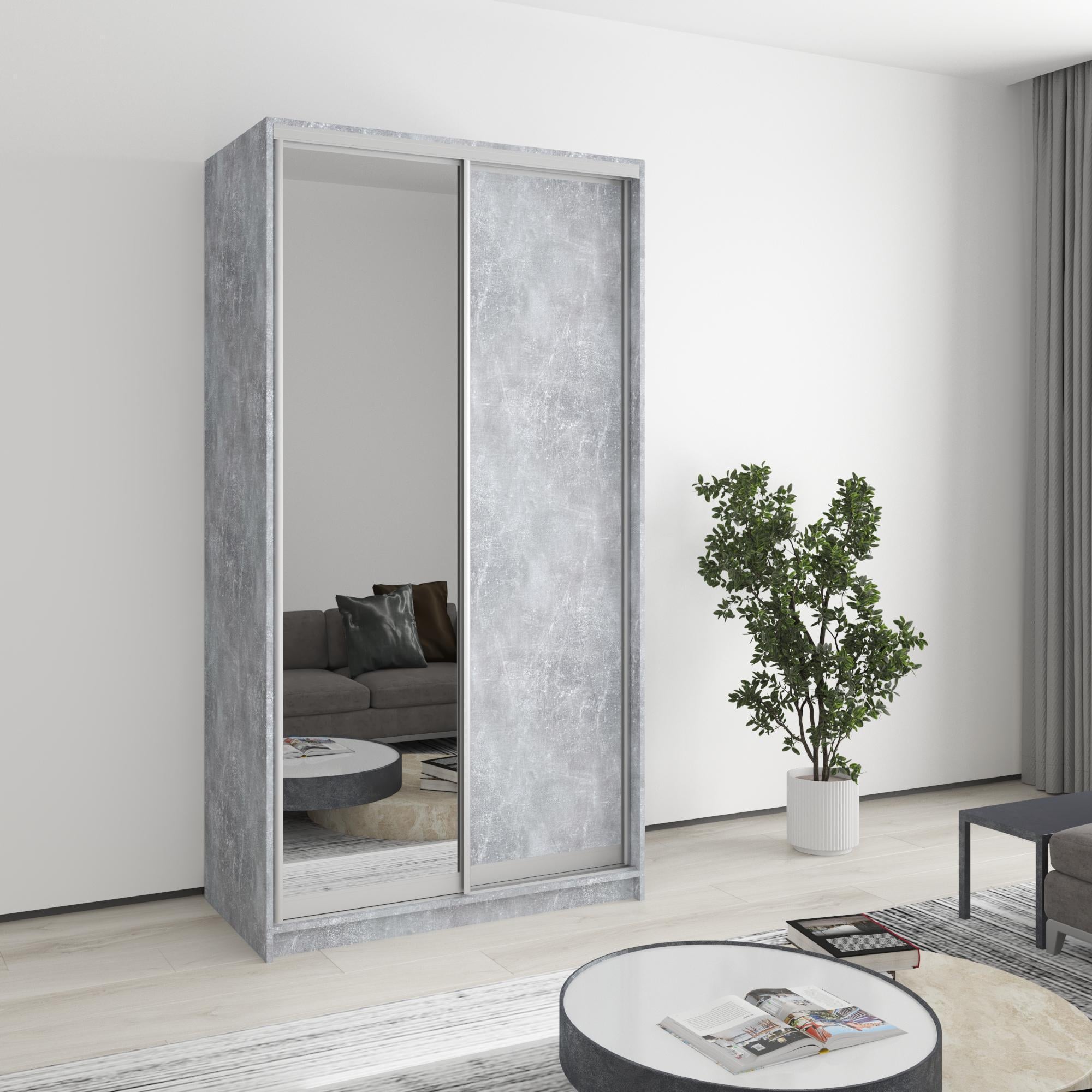 Шкаф-купе двухдверный MebelStar Стандарт AL ДСП/зеркало 110x60x210 см Бетон (MBS-2442) Шкаф-купе двухдверный MebelStar Стандарт AL ДСП/зеркало 110x60x210 см Бетон (MBS-2442)