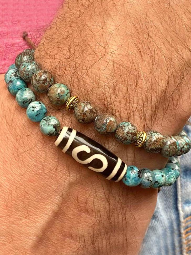 Набор мужских браслетов с бусами Дзи/агатом и яшмой (4673)