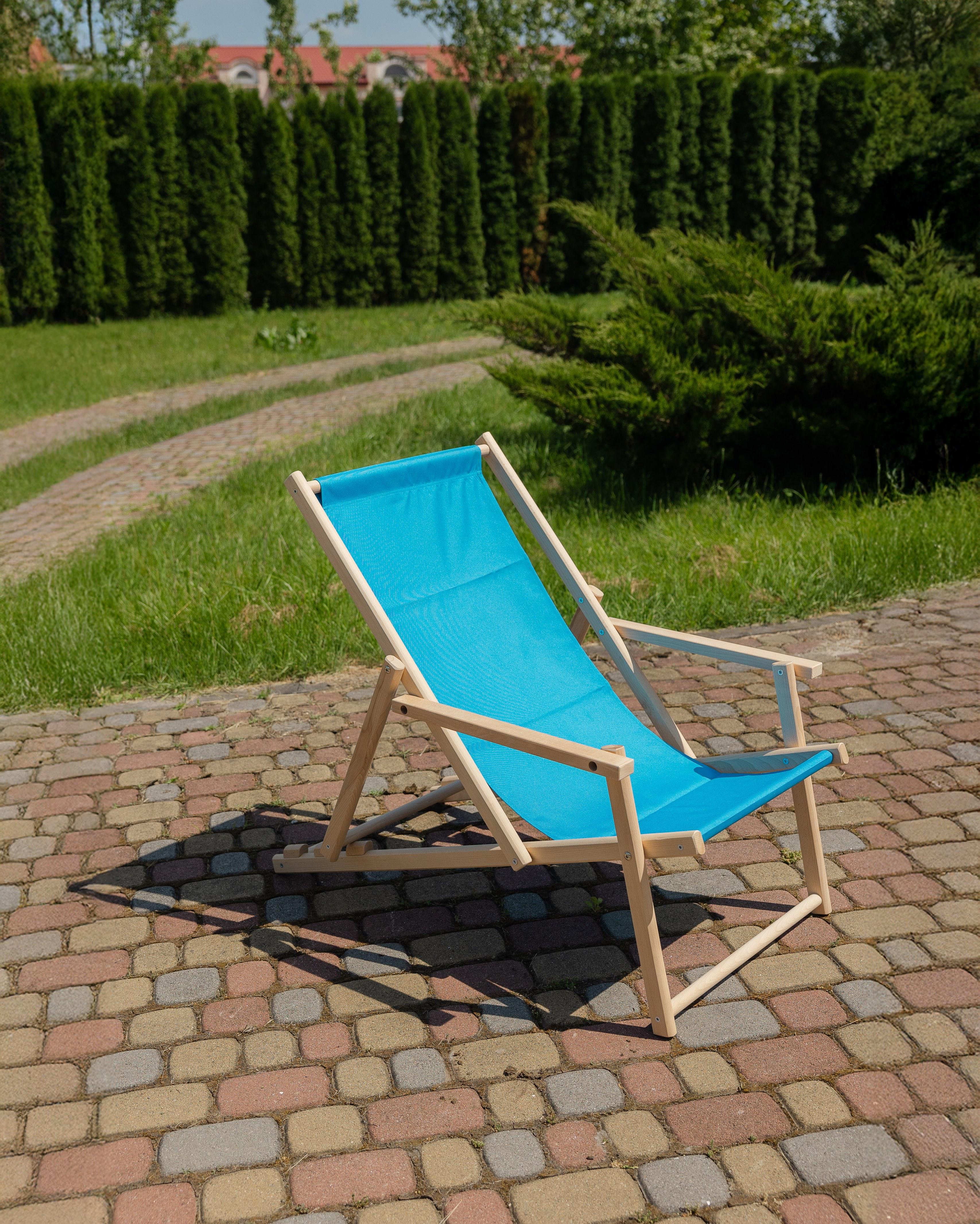 Шезлонг дерев'яний розкладний XRmaster з підлокітниками Блакитний (0002239) - фото 4