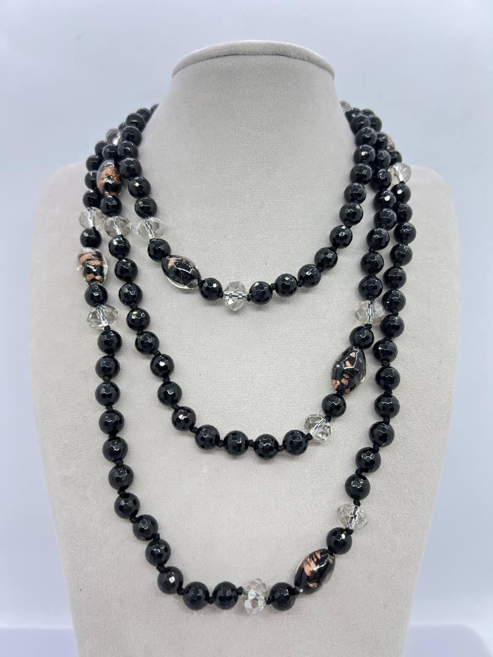 Бусы агат и муранское стекло 128 см Разноцветный (10946)