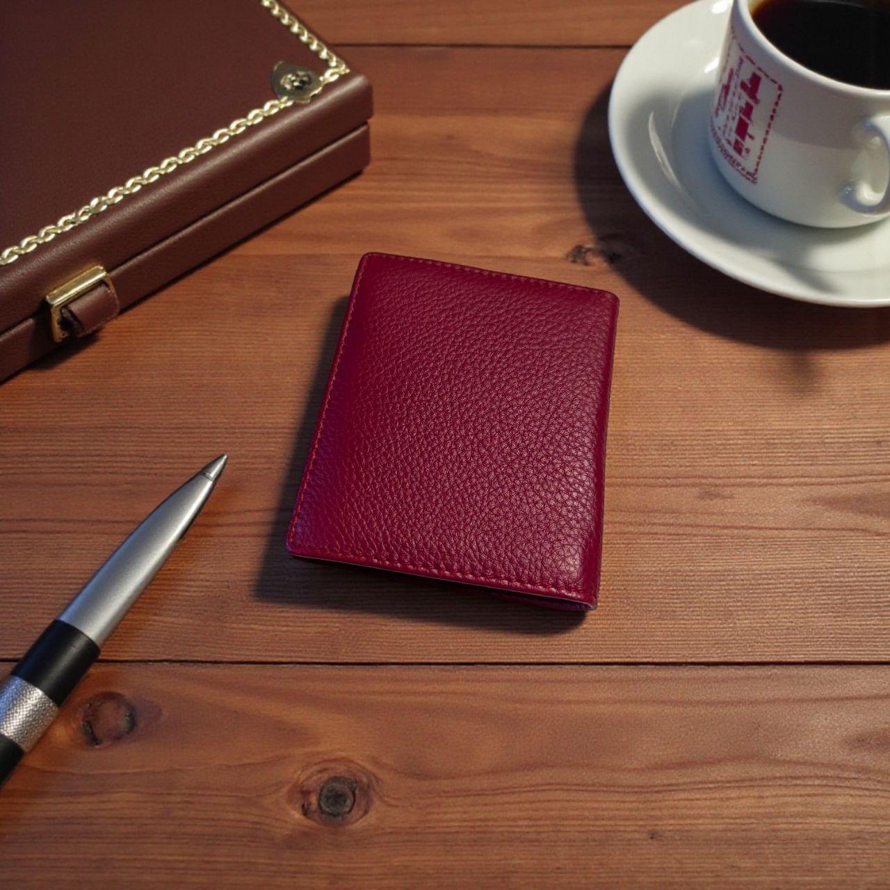 Кошелек женский кожаный маленький на магните с отделением для монет 11х9 см Вишневый (3048)