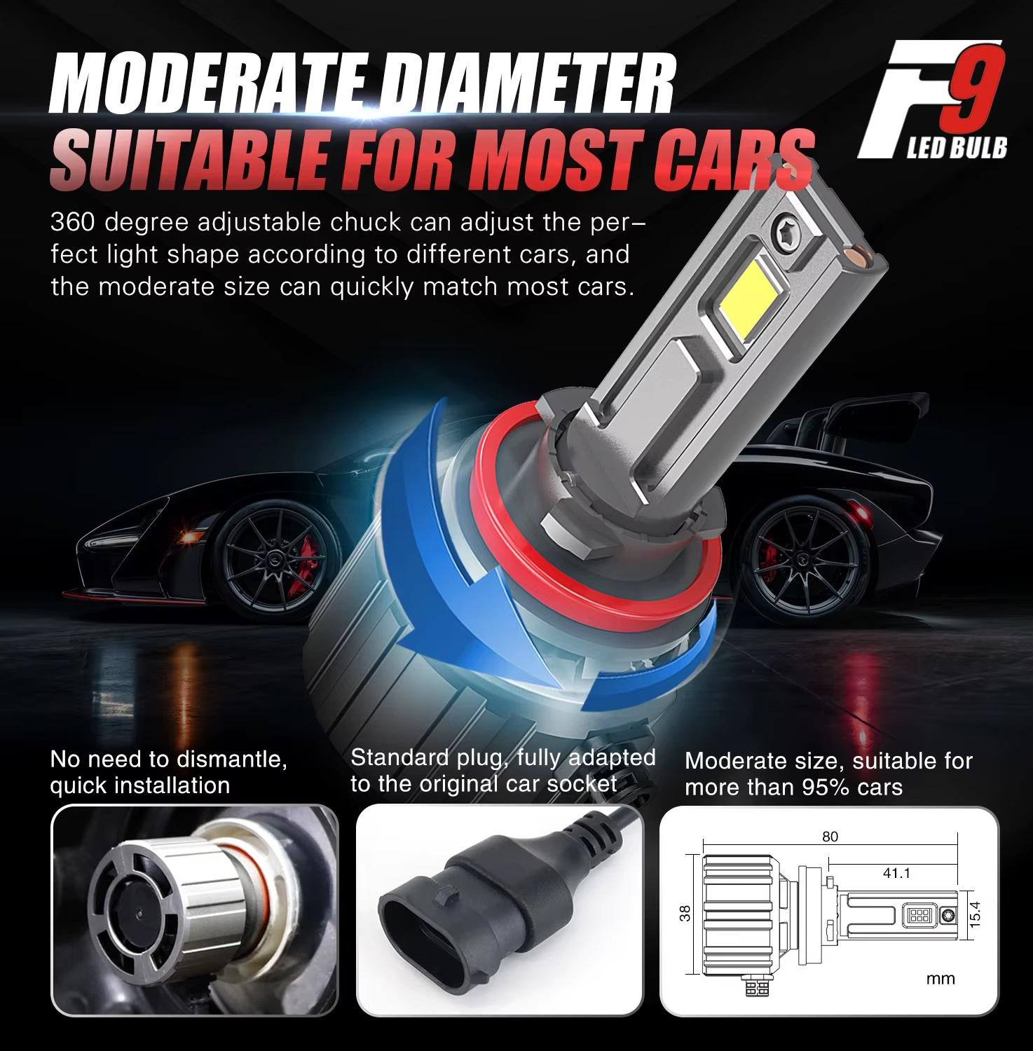 Лампи автомобільні Lightpower LED F9 15000Lm 90 Вт з цоколем H7/H11/HB3 2 шт. - фото 9