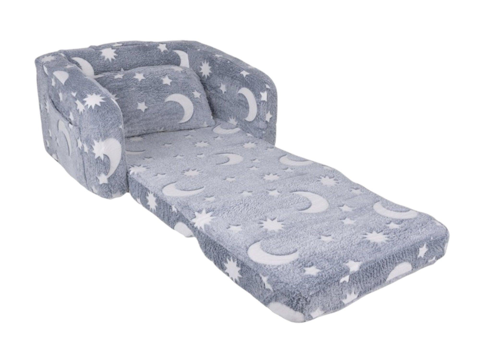 Мягкое кресло детское раскладное плюш с подсветкой и карманы для аксессуаров