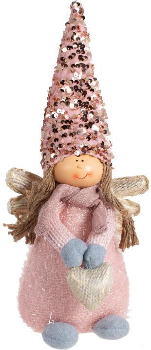 Игрушка мягкая Ангелочек Тиффани 14х13х40 см Розовый шампань с пайетками