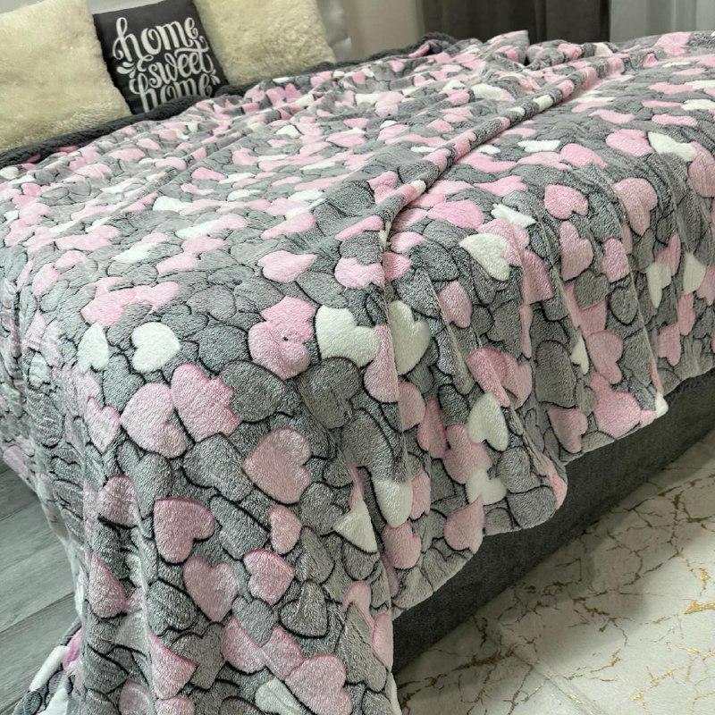 Плед-покрывало двустороннее с рисунком 150х210 см Серо-розовый (PL-1.5-5) - фото 5