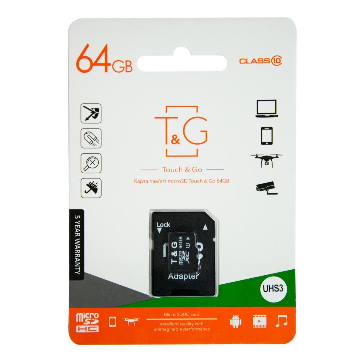 Карта памяти T&G 64 Гб MicroSDXC с адаптером С10 UHS-3 Черный (1008389-Black)
