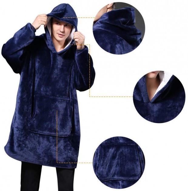 Толстовка-плед Huggle Hoodie Blanket с капюшоном и рукавами Синий (2493) - фото 3