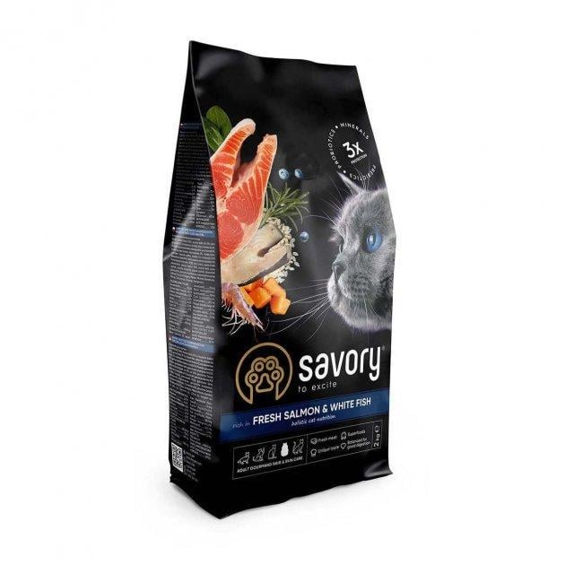 Корм сухой для длинношерстных котов Savory Cat Gourmand Fresh Salmon & White Fish с лососем 2 кг (11237130)