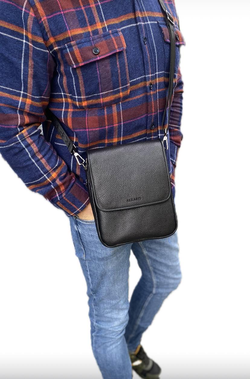 Сумка чоловіча з натуральної шкіри 24х20х6 см Чорний (bg11)