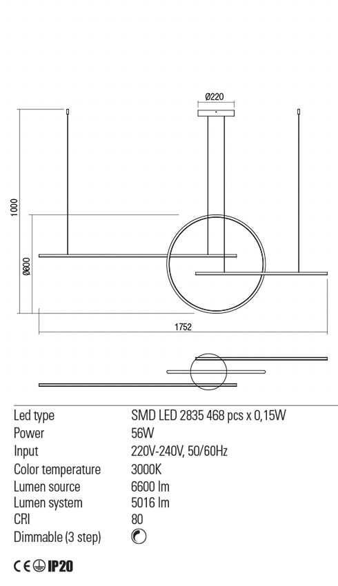 Підвісний світильник Redo GIOTTO SU LED 66W 3000K MBK 4.1.2 (01-1737) - фото 3