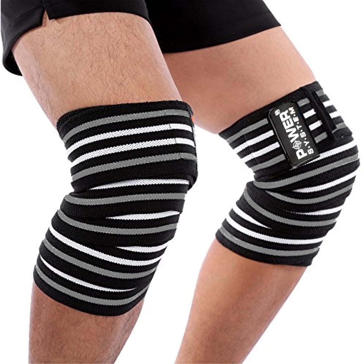 Бинти на коліна Power System PS-3700 Knee Wraps пара Grey/Black (A-012093) - фото 2