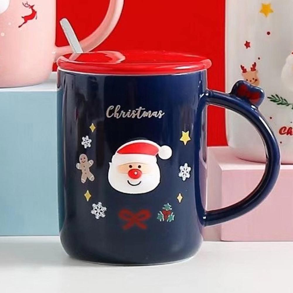 Чашка новогодняя с крышкой и ложкой Санта керамика 360 мл Синий - фото 3